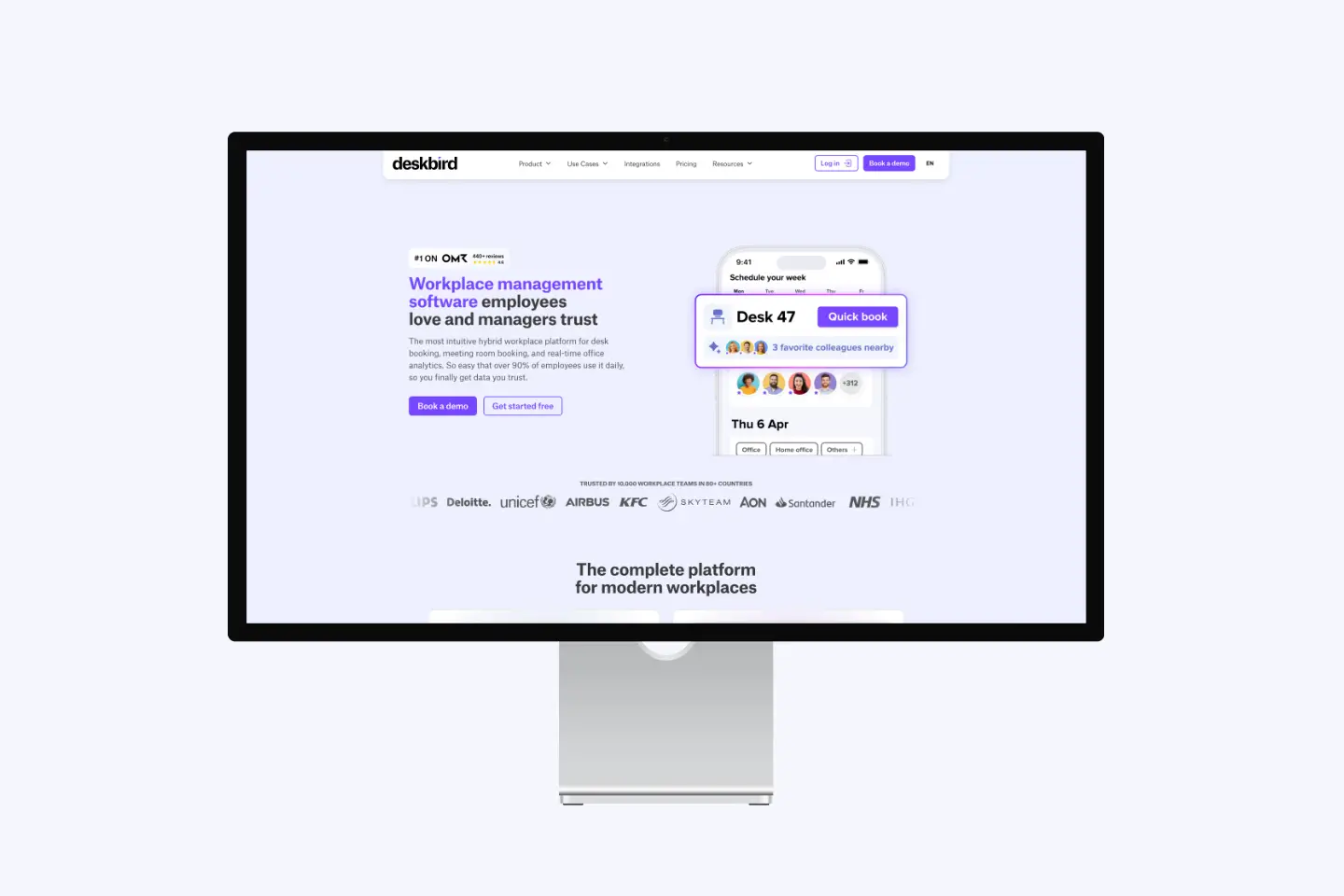 deskbird Webflow website on an Apple Studio Display